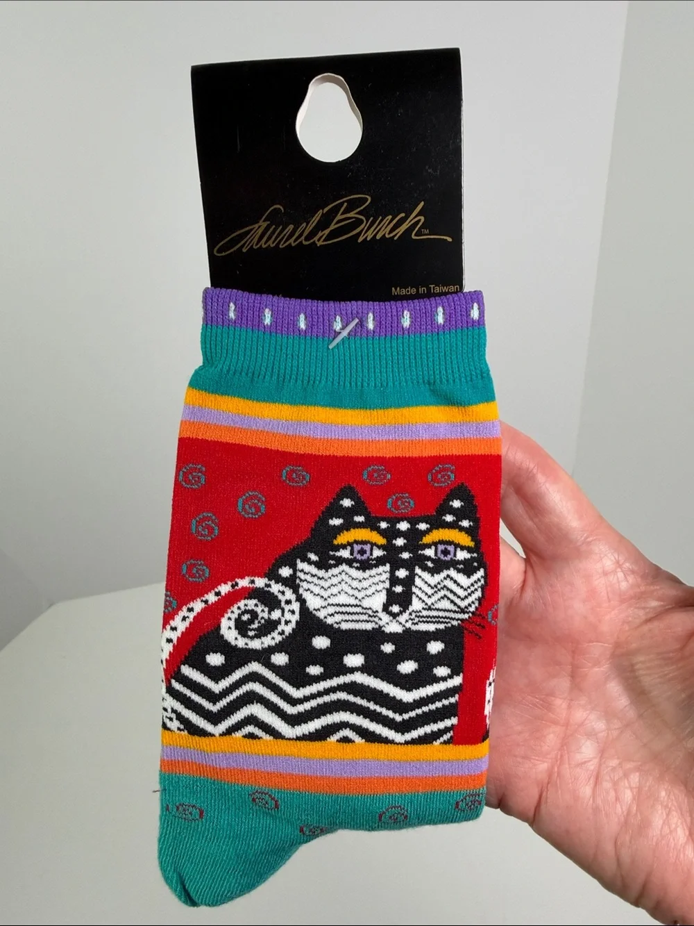 Laurel Burch Vintage Fantastic Felines Cat Crew Socks Artisan Designer Whimsical